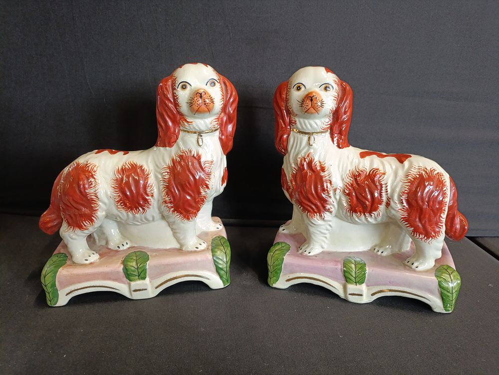 Lot 124: 2 Rare Staffordshire Spaniel Dogs Approximately 25cm tall