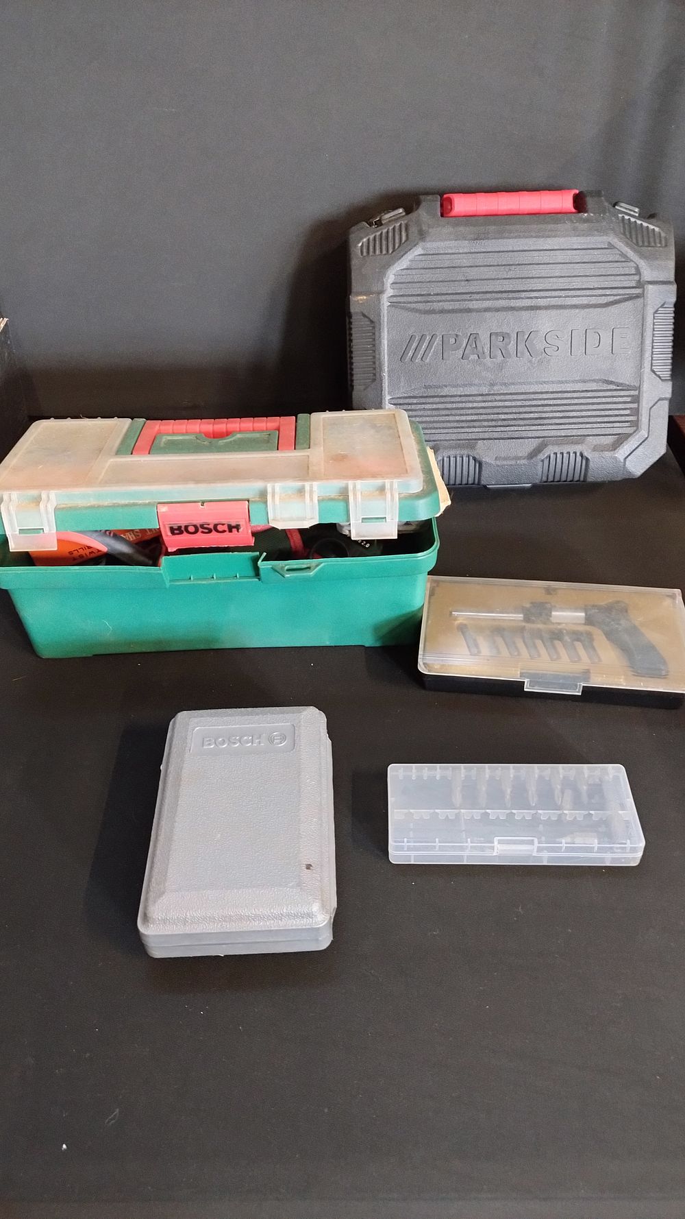 Lot 268: Bosch tool box and contents, parkside cordless drill...