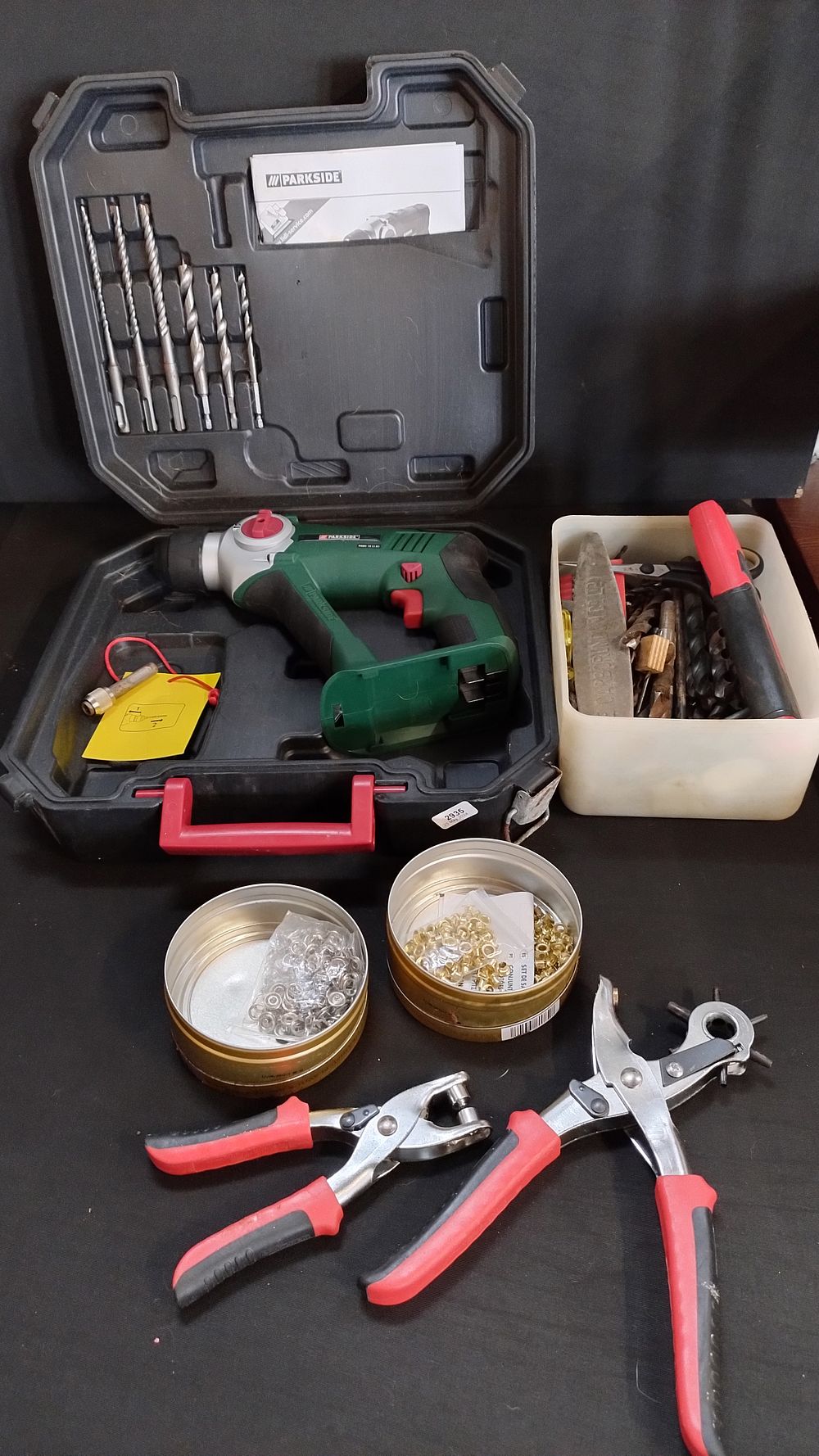 Lot 270: Parkside hammer drill ( requires battery)with drill bits...