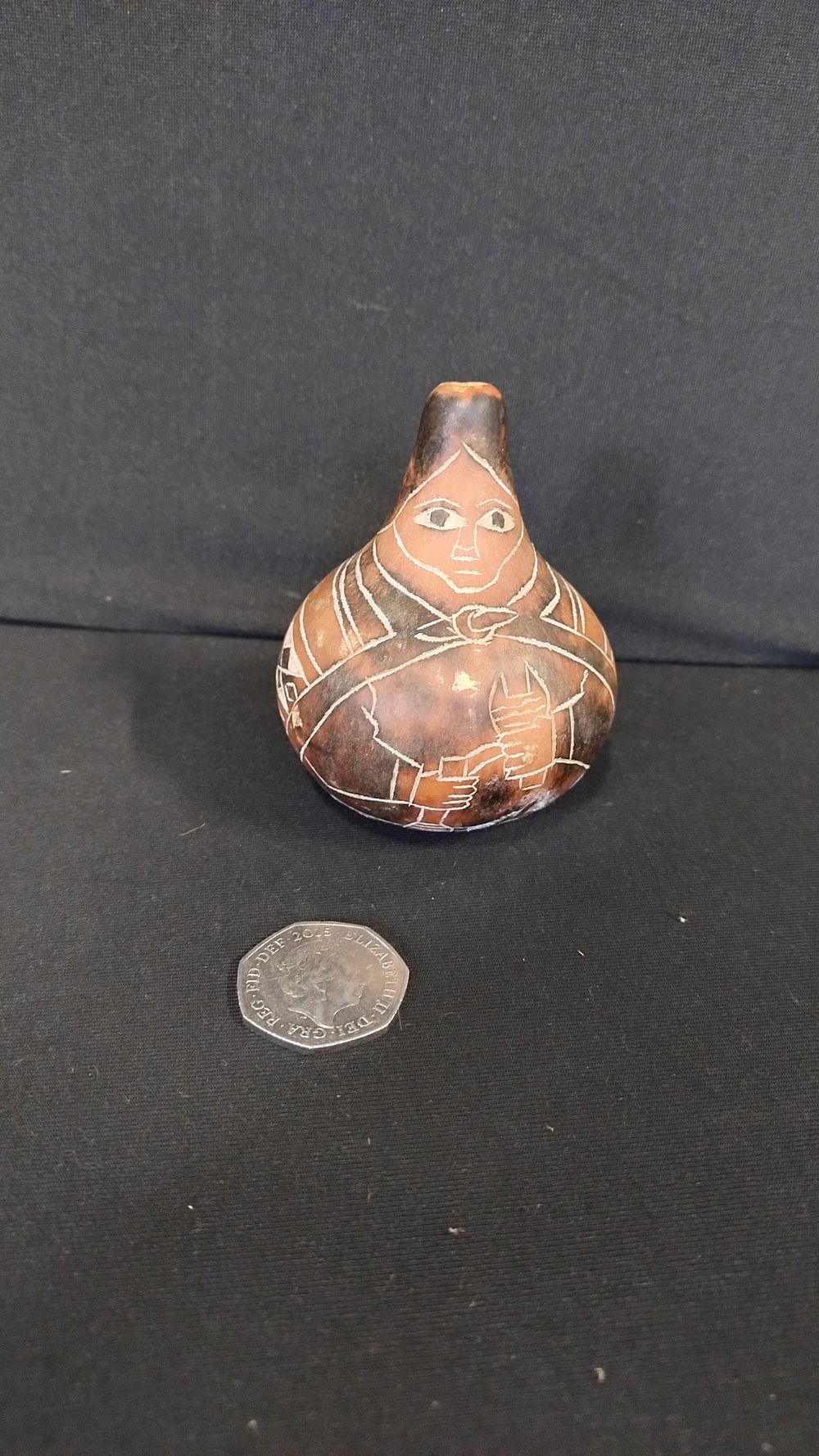 Lot 287: Vintage Ecuador dried and carved gourd fruit