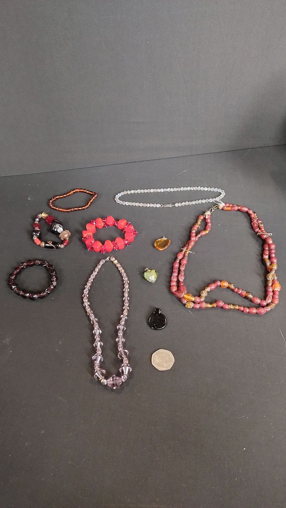 Lot 425: Selection of vintage and modern glass beaded necklaces,...
