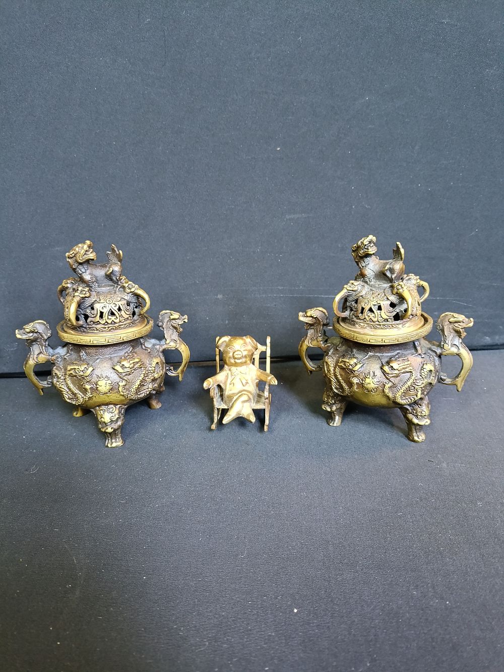 Lot 466: 2 vintage oriental brass incense burners plus a...