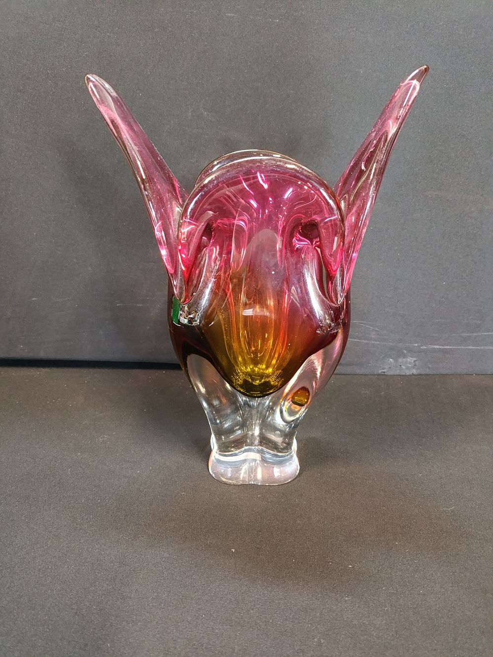 Lot 90: Mid century Czech Chřibská Cat's Head glass vase...