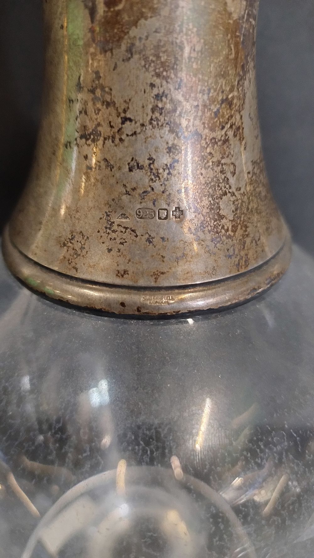 Lot 102: Sterling Silver collared claret jug with stopper, measures...