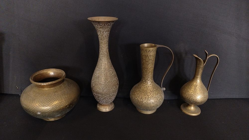 Lot 104: 4 Indian brass items including jugs, vases