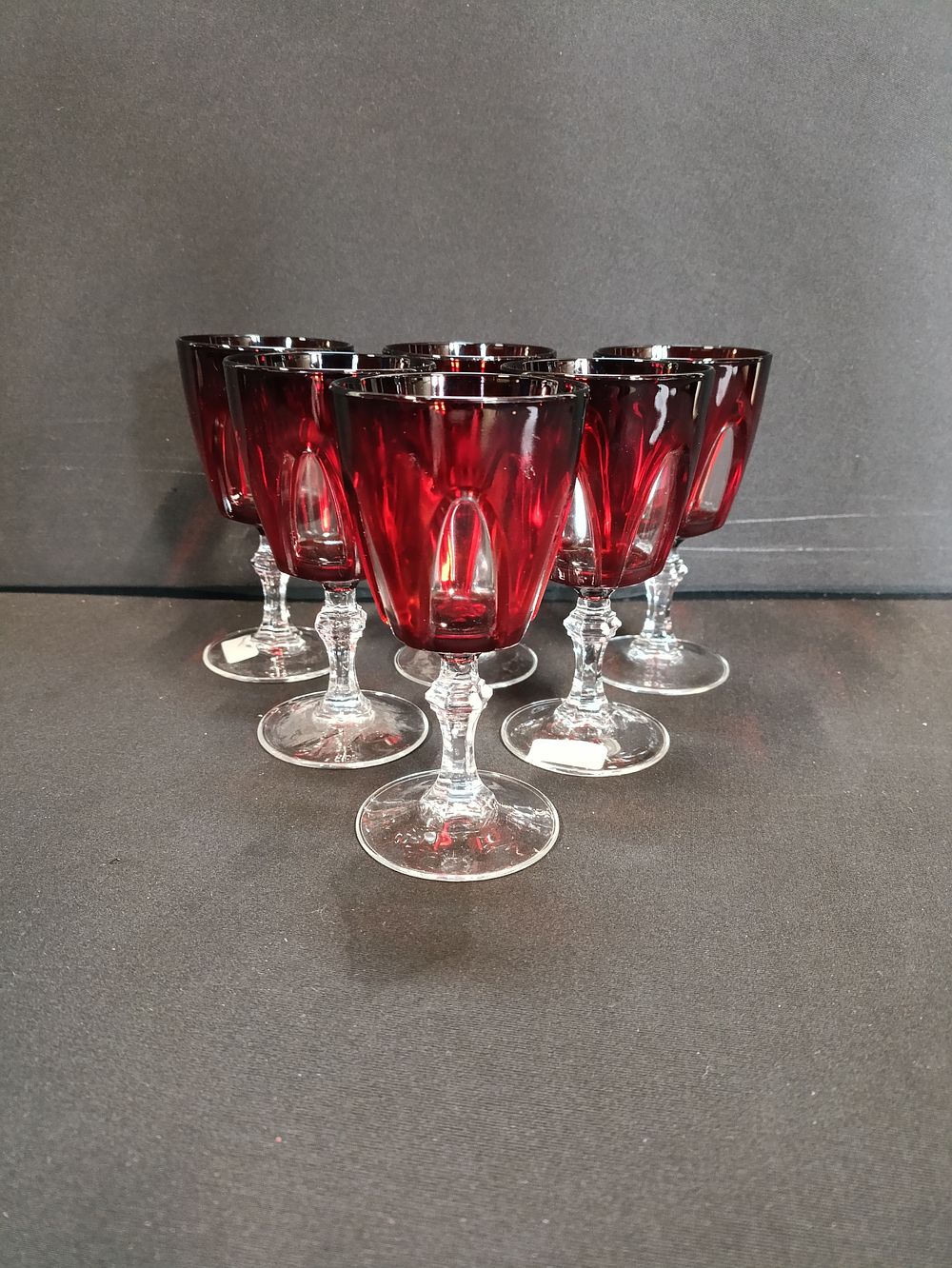 Lot 125: 6 Cristal D'Arques Durand Gothic Arch Ruby Red...