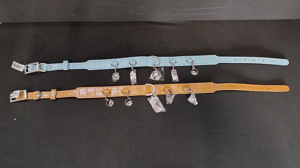 Lot 233: 2 leather dog collars blue and brown with...