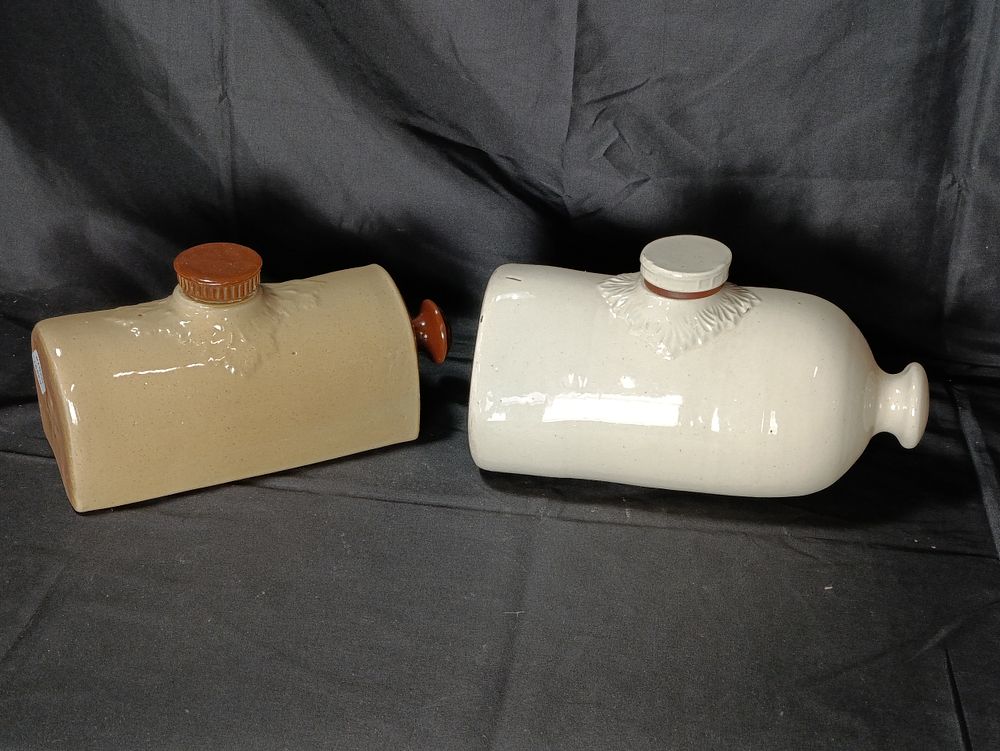 Lot 236: 2 vintage Lovatts Langley stoneware hot water bottle/...