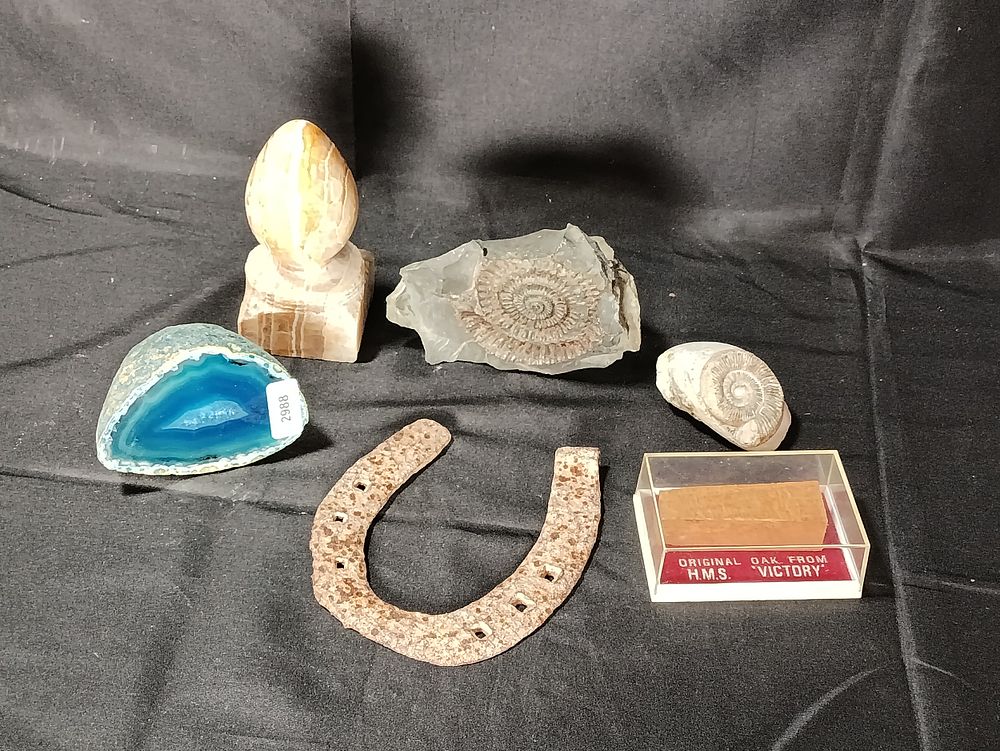 Lot 237: Interesting selection of vintage items including a geode,...