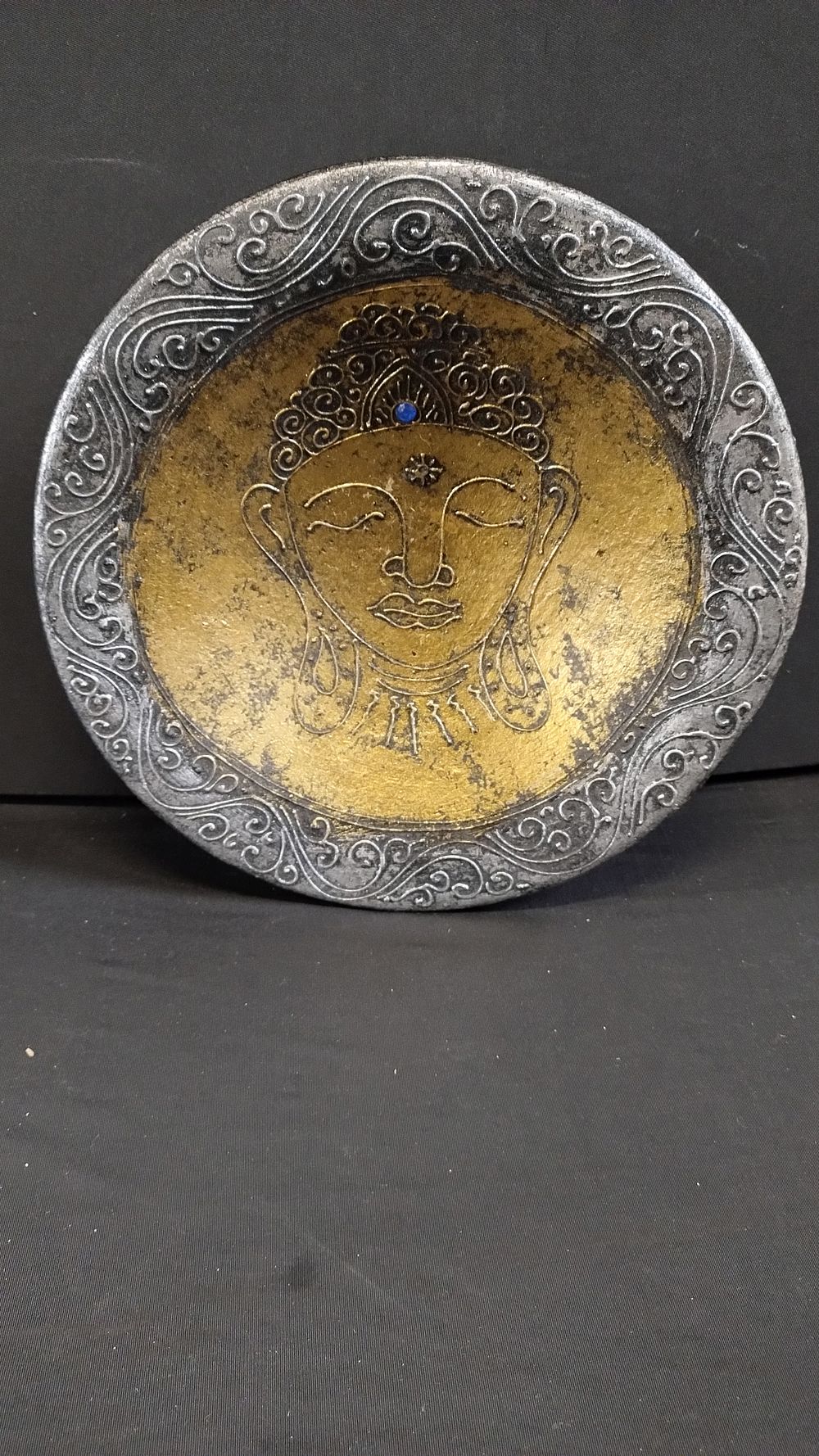 Lot 280: Terracotta Budda bowl in gold and silver measures...