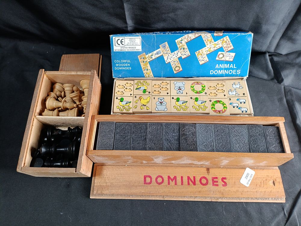 Lot 305: 2 vintage Dominoes sets and a box of...