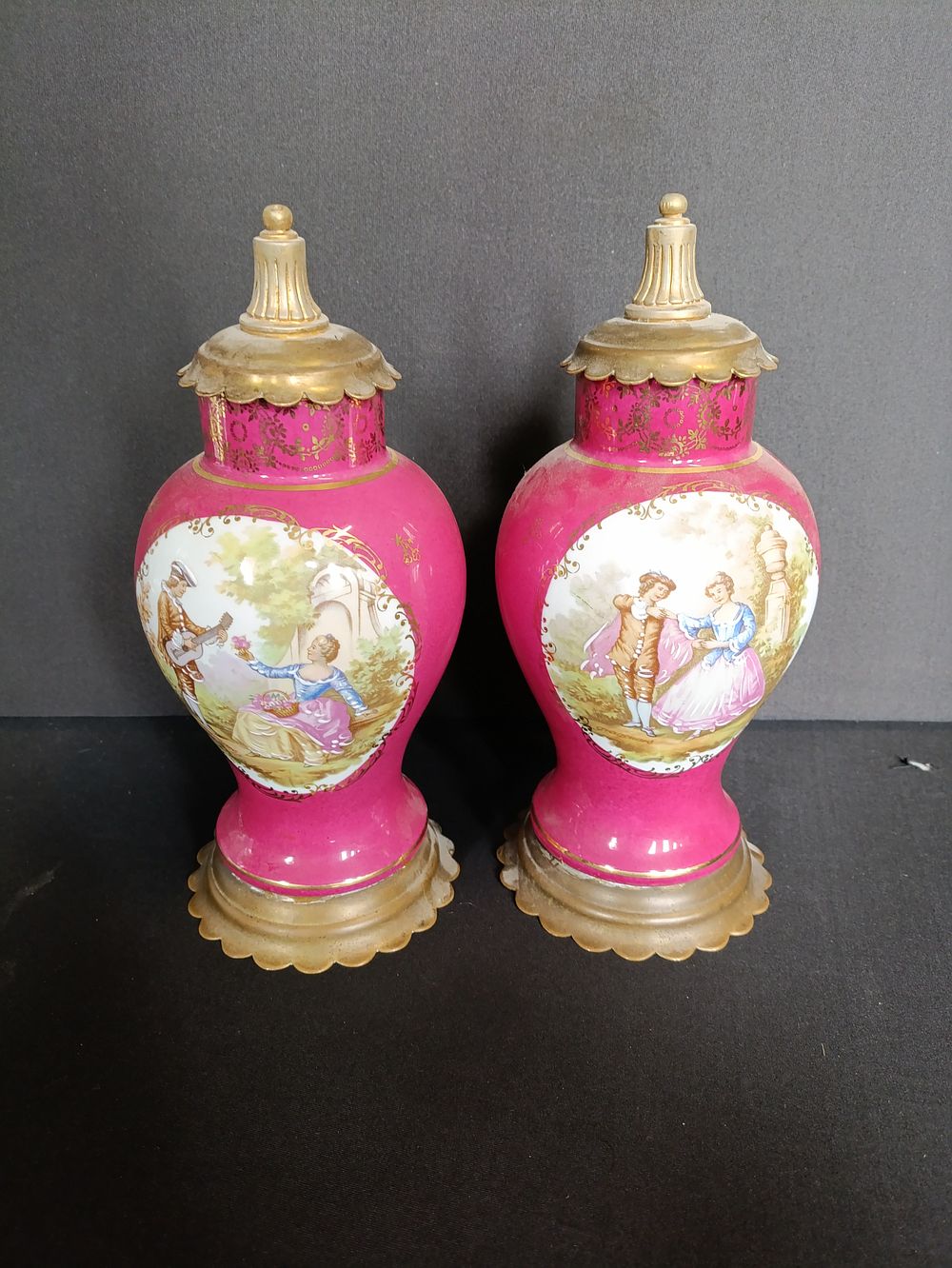 Lot 350: Pair of Limoges style porcelain and brass decorative...