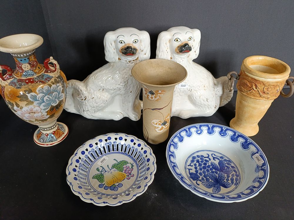 Lot 396: Selection of vintage items including Staffordshire style dogs,...