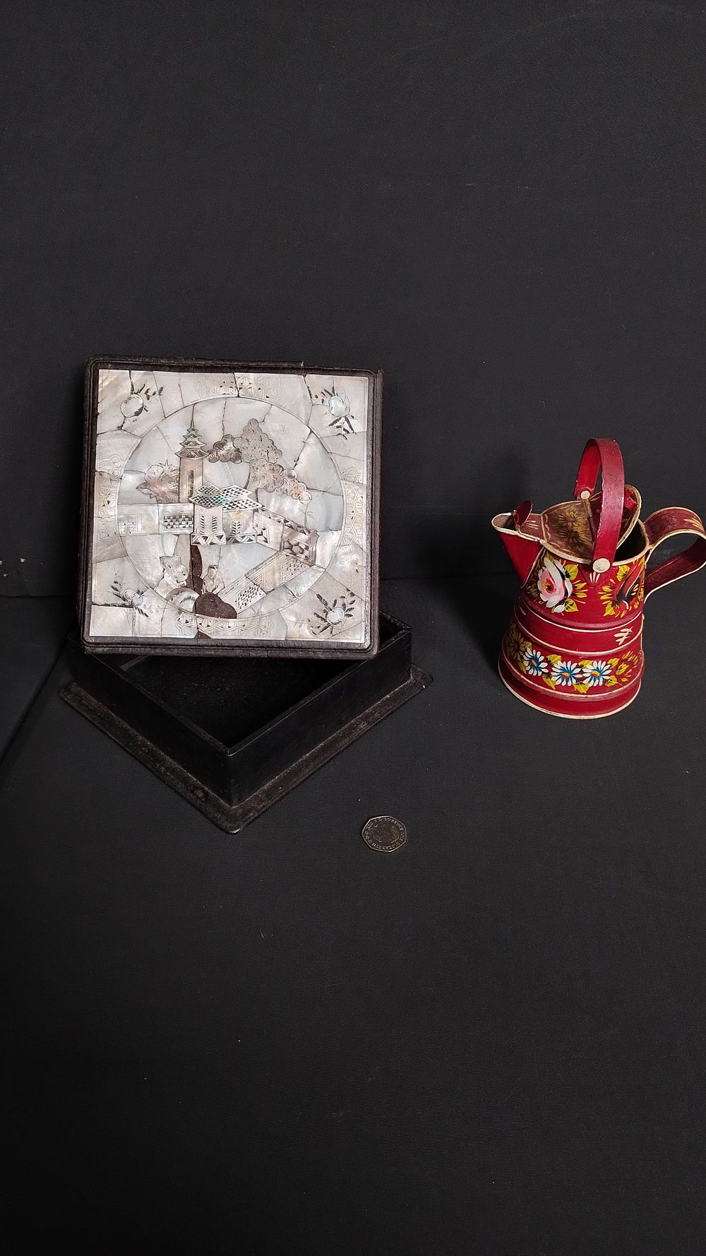 Lot 402: Oriental engraved mother of pearl Box with a...