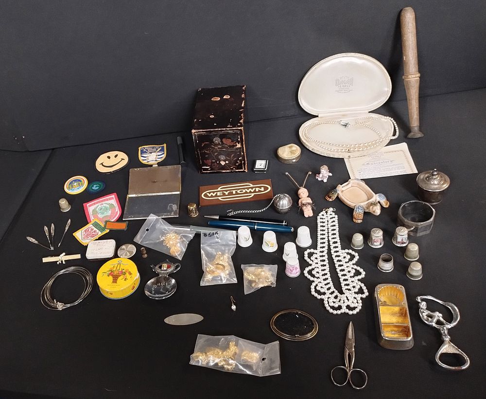 Lot 409: Mixed box of various items including simulated pearls,...