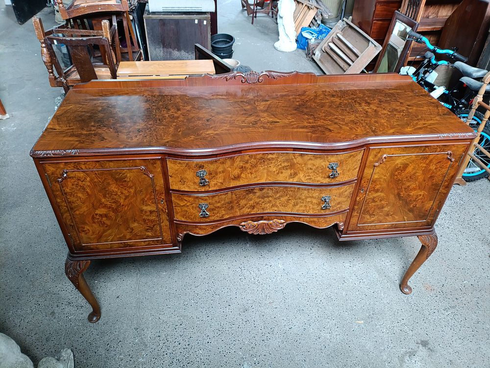 Lot 374: 1930s burr walnut sideboard approximately 92cm tall and...