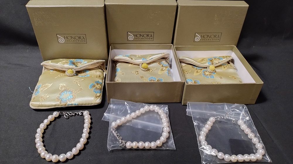 Lot 450: 3 Honora cultured pearl bracelets with Sterling silver...