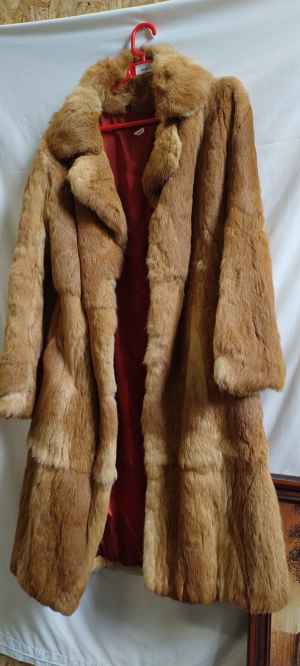 Lot 460: Ladies long Coney (Rabbit) fur coat with red...