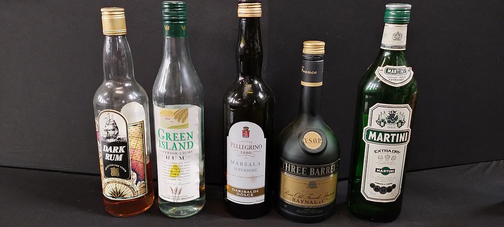 Lot 461: 5 part bottles of alcohol, Rums, brandy,martini and...