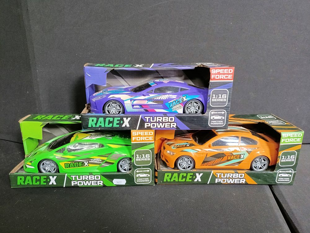 Lot 478: 3 Race X Turbo Power friction powered cars,...