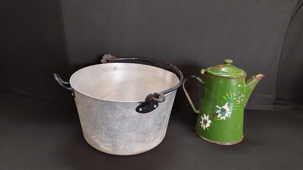 Lot 491: Two vintage items of barge ware. Includes galvanised...
