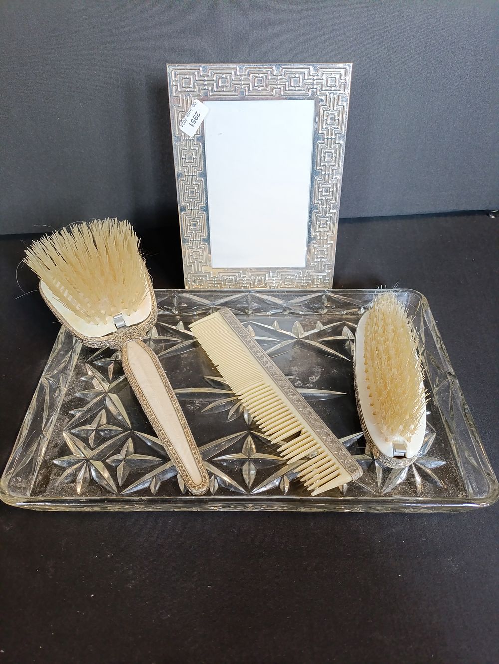Lot 498: Selection of vintage items including vanity tray, brushes...