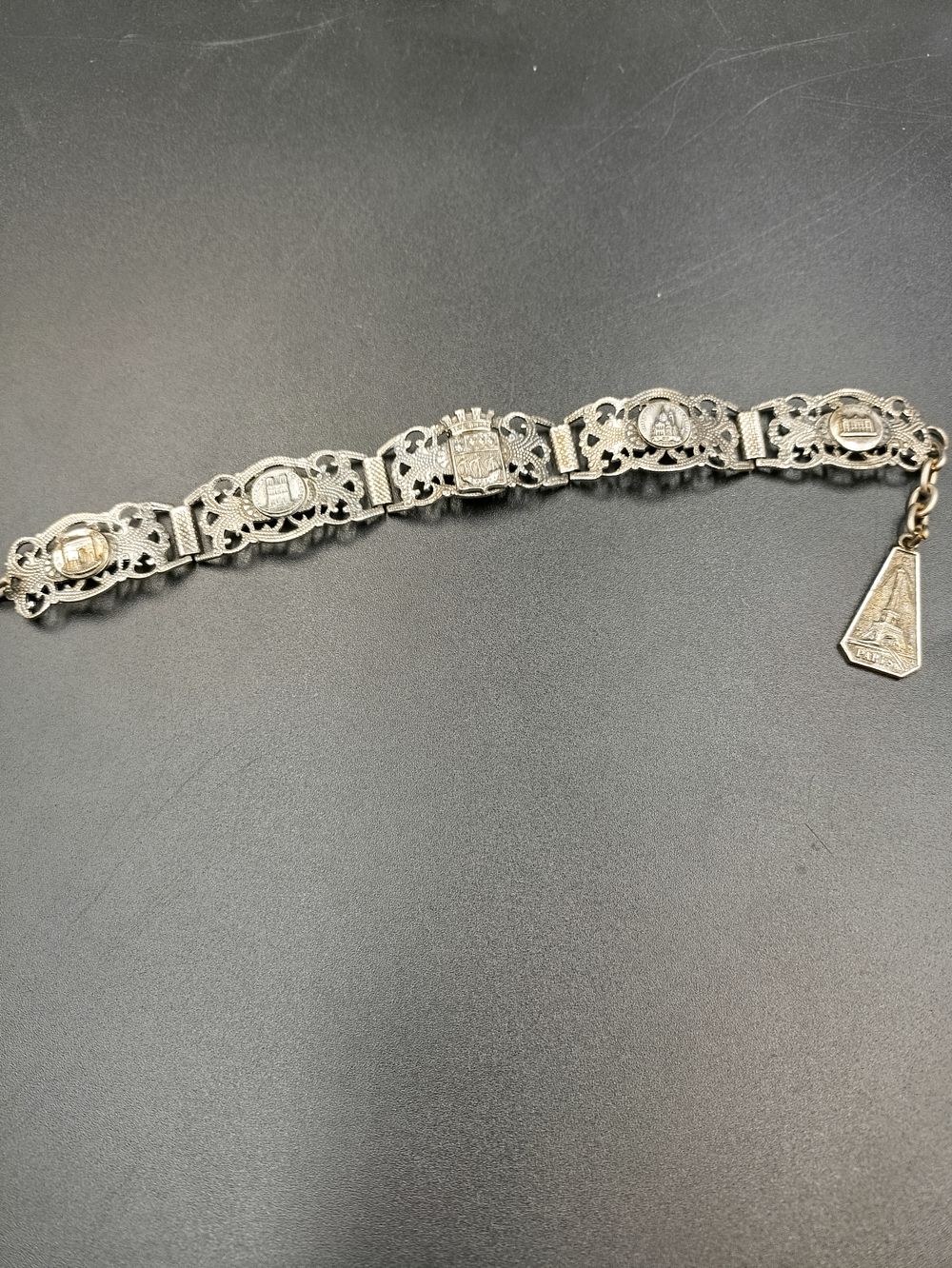 Lot 507: Vintage French Filigree Silver Bracelet 23cm Length Depicting...