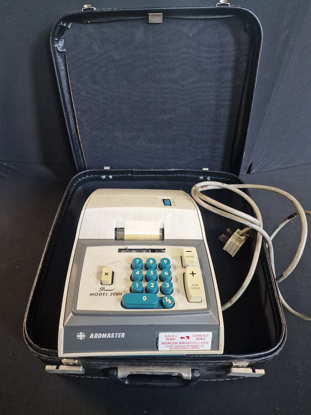 Lot 208: Vintage Addmaster Machine. In Case. Tested for Power