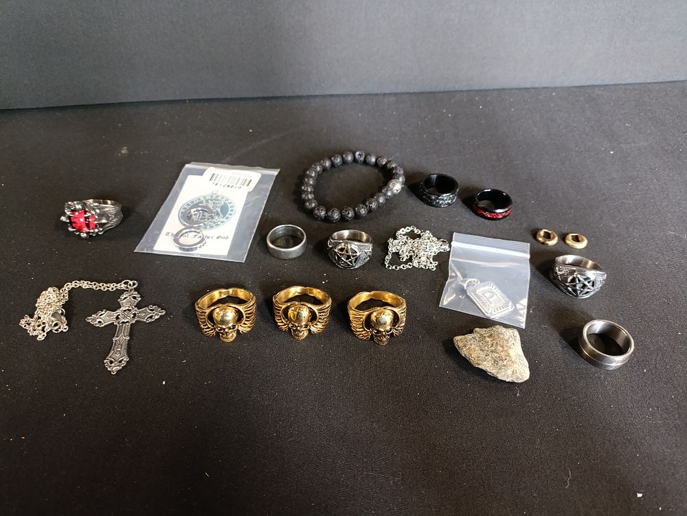 Lot 235: Selection of mens Jewellery including rings, earrings and...