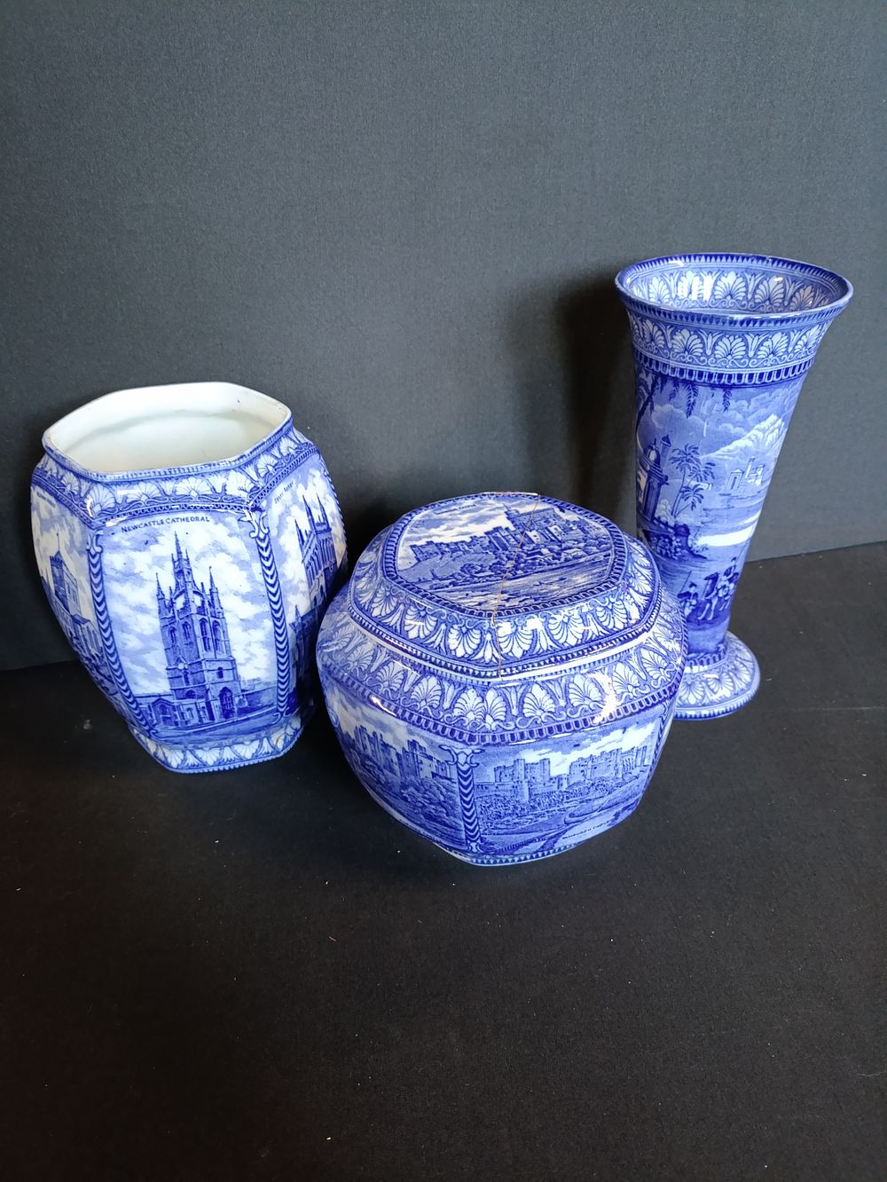 Lot 258: Three pieces of blue and white pottery including...