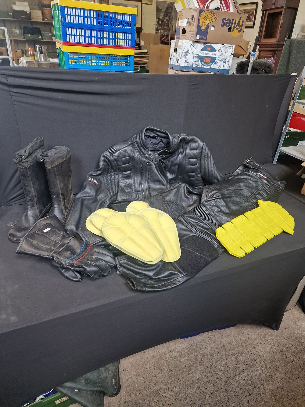 Lot 78: Akito Motorcycle Jacket and Pants. Boots, Gloves and...