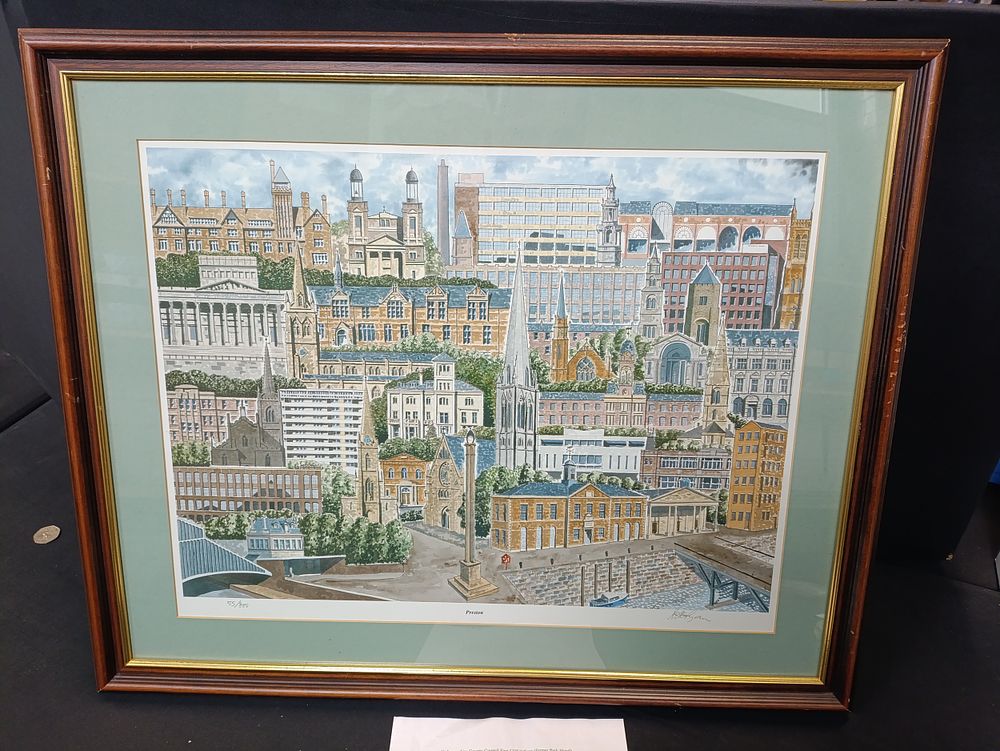 Lot 114: Limited edition (55/800) signed print of Preston landmarks...