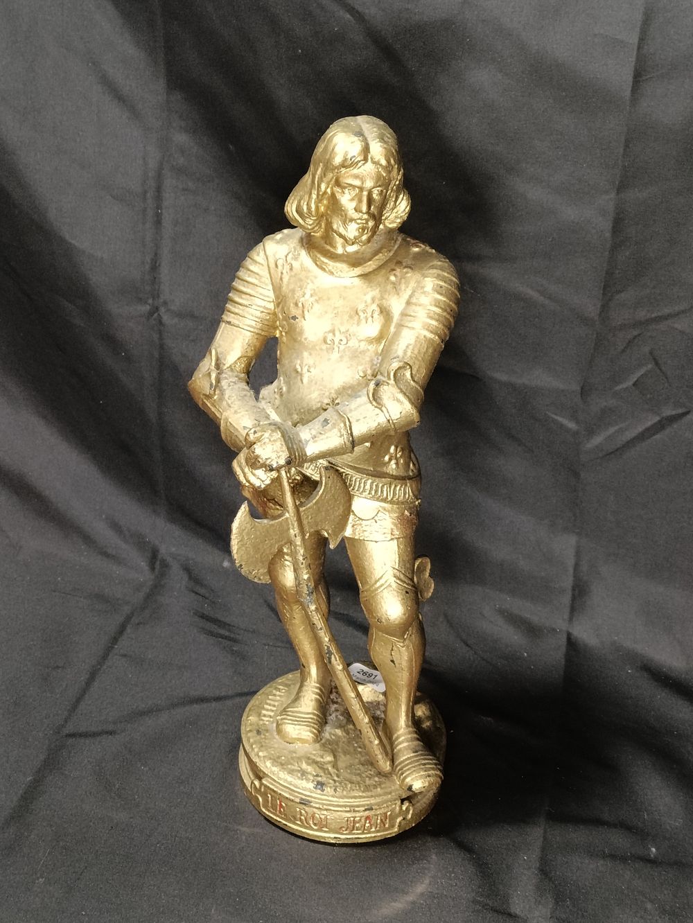 Lot 115: Gilted spelter French soldier Le Roi Jean Figure,...