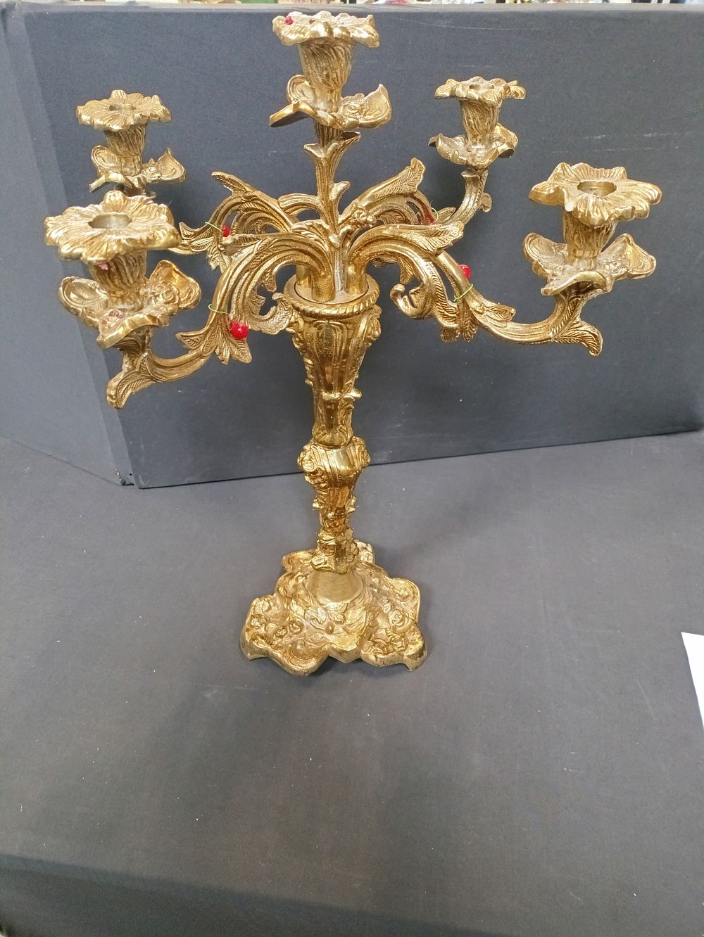 Lot 130: Large 5 arm gilded cast metal candelabra, approximately...