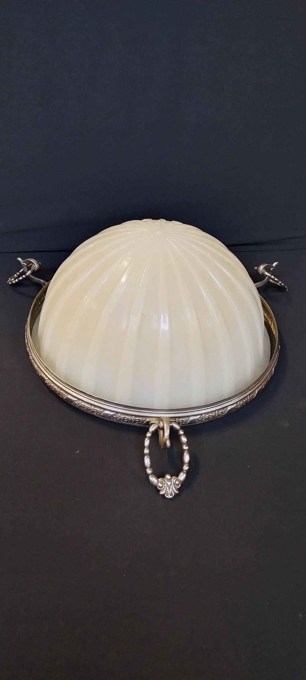 Lot 131: Art deco light shade with metal hanging trim