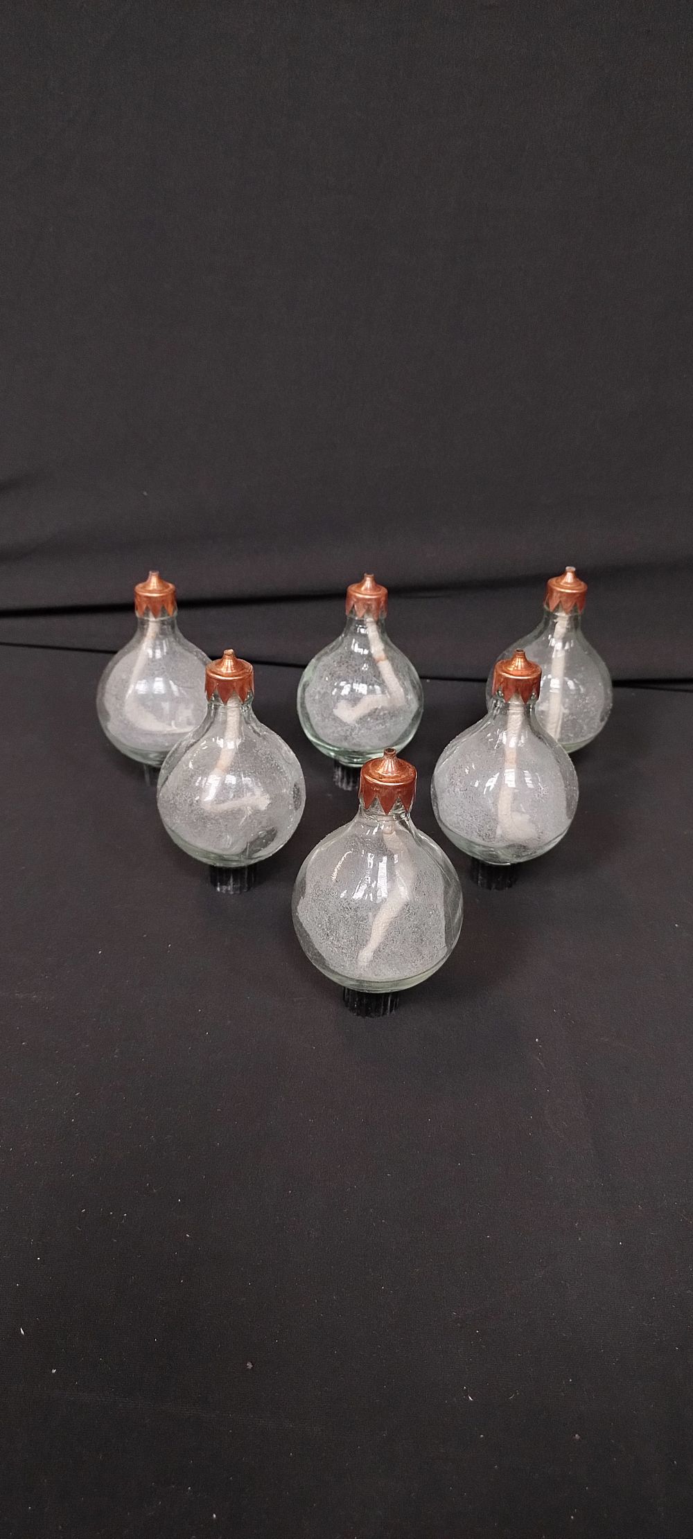 Lot 140: Set of 6 oil lamp candles with copper...