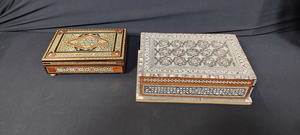 Lot 143: Two marquetry boxes with mother of pearl one...