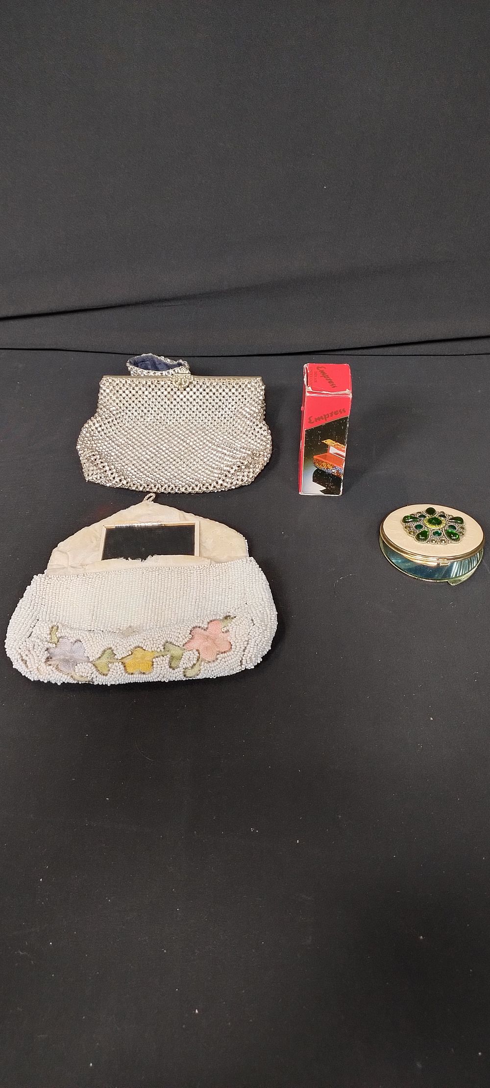 Lot 147: Vintage items including 2 purses one with mirror.and...