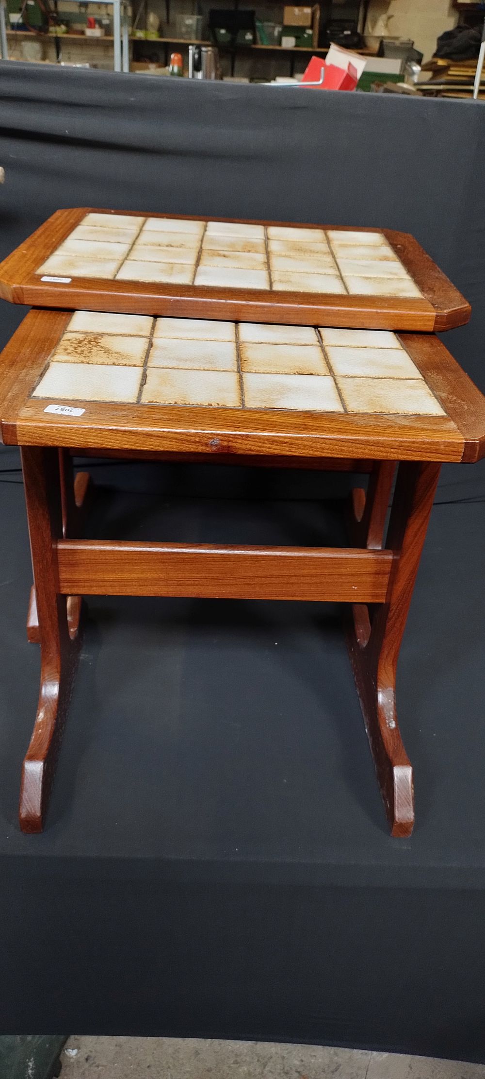 Lot 158: Vintage G-plan tile topped nest of 2 tables....
