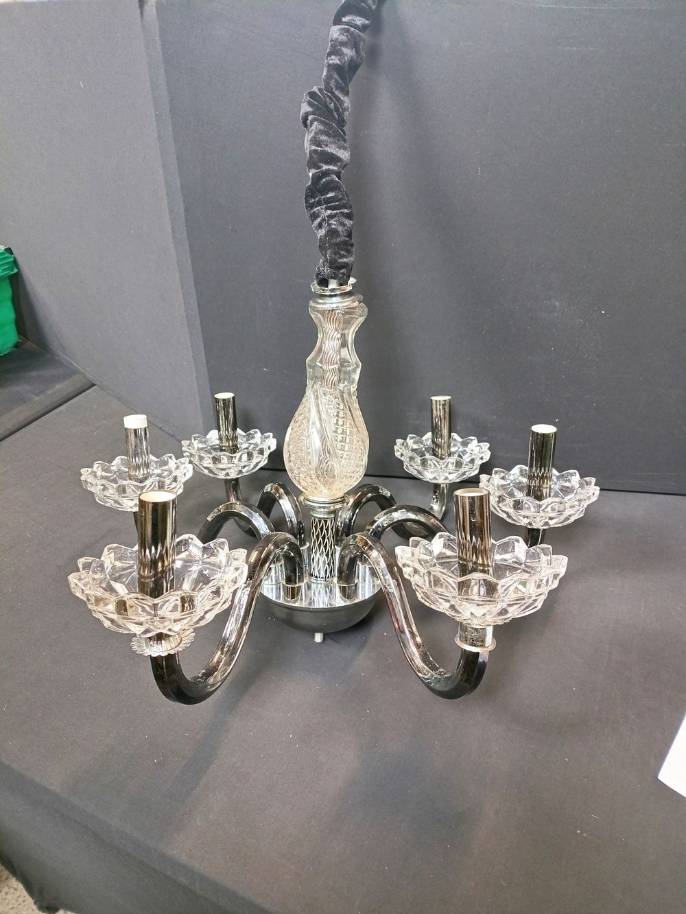 Lot 165: Large black chrome and clear glass chandelier