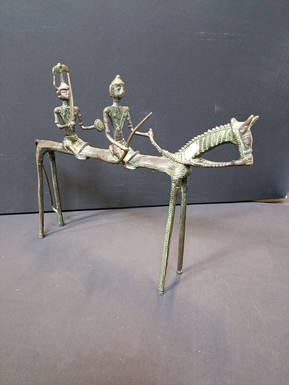 Lot 168: Large heavy bronze Mali Dogon Horse with two...