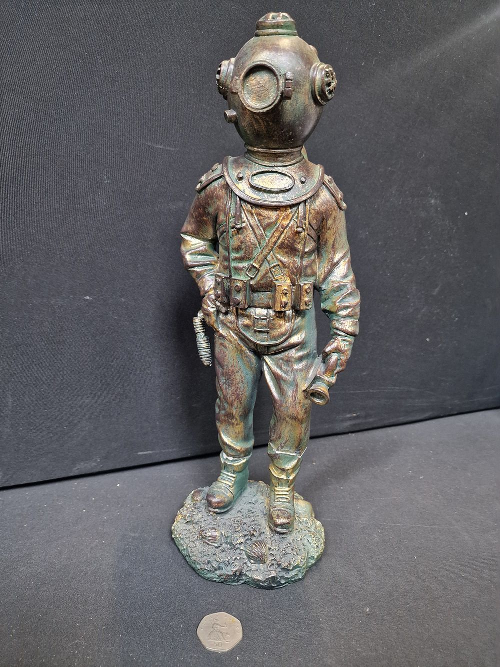 Lot 246: Deep Sea Diver with Diving Helmet, Bronze Coloured...