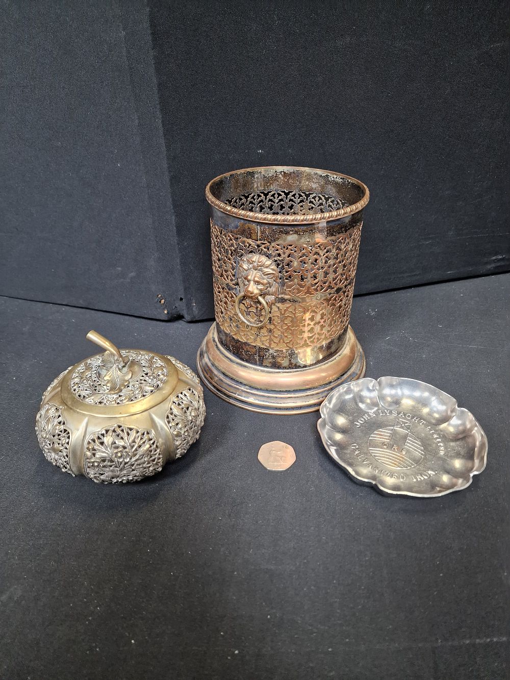 Lot 249: Vintage Items Inc Sugar Bowl, Bottle Holder and...