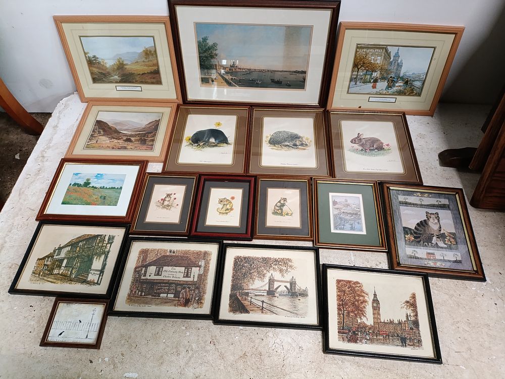 Lot 303: Large selection of pictures in frames including multiple...