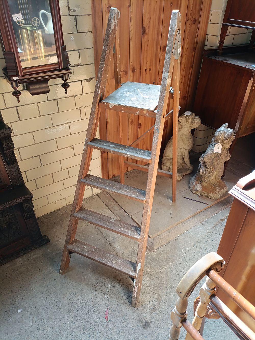 Lot 319: Vintage solid wooden 5 tread step ladders