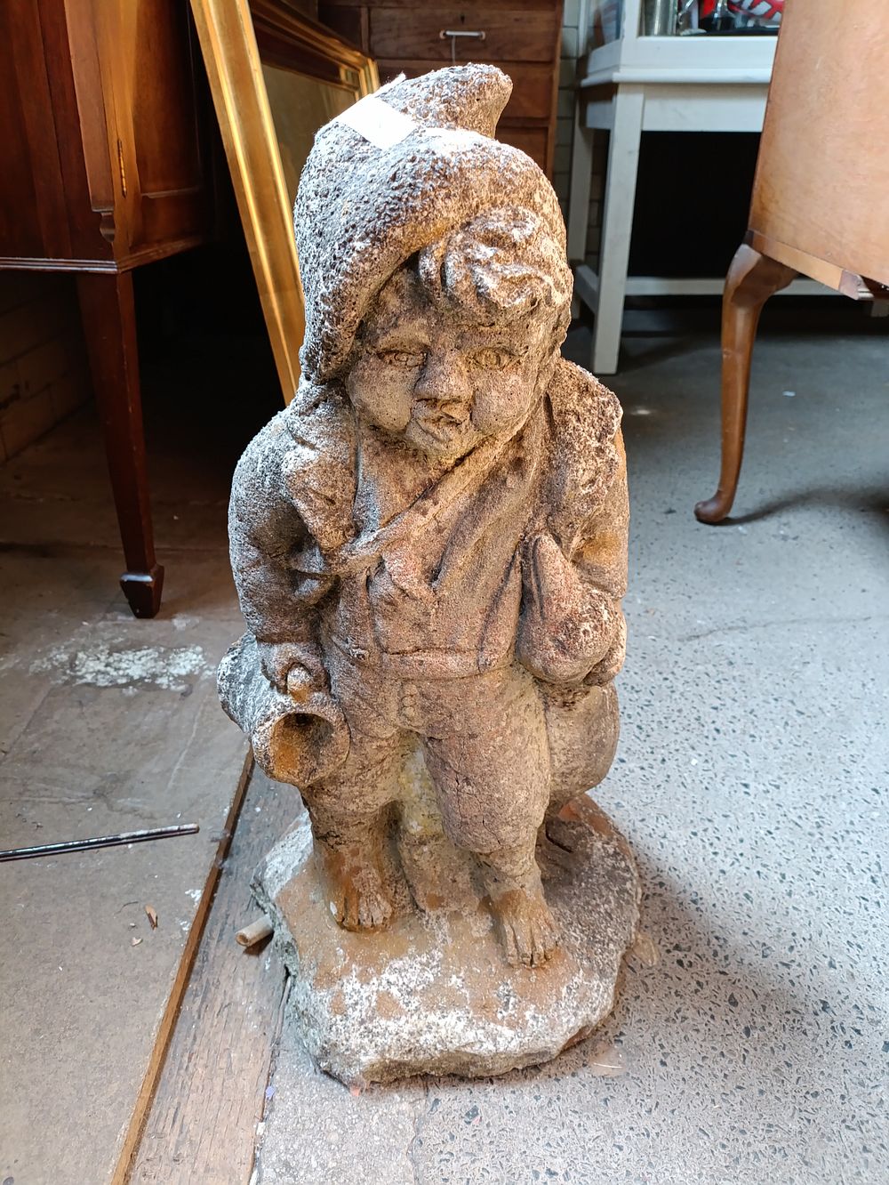 Lot 320: Large vintage stone garden statue of a gnome...