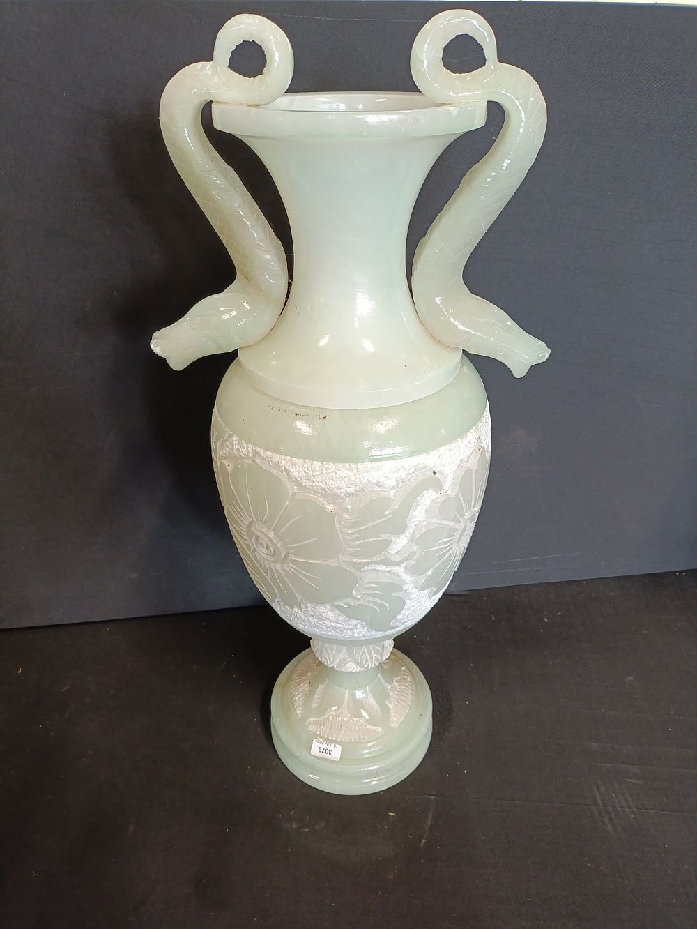 Lot 435: Very Large Alabaster lamp with serpentine detail, approximately...