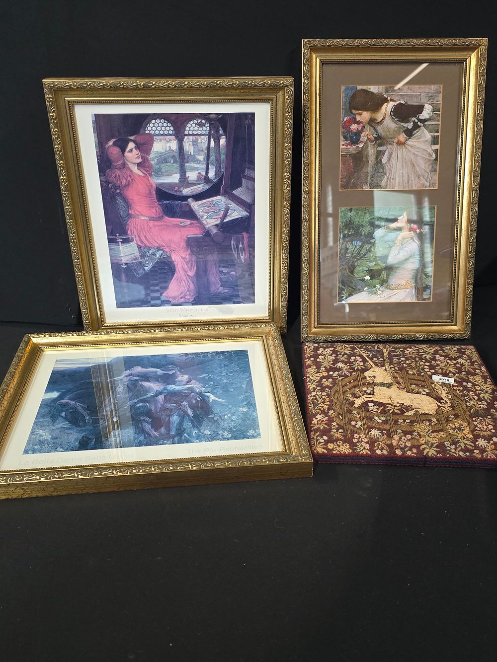 Lot 470: Three framed Waterhouse and sans Merci prints also...