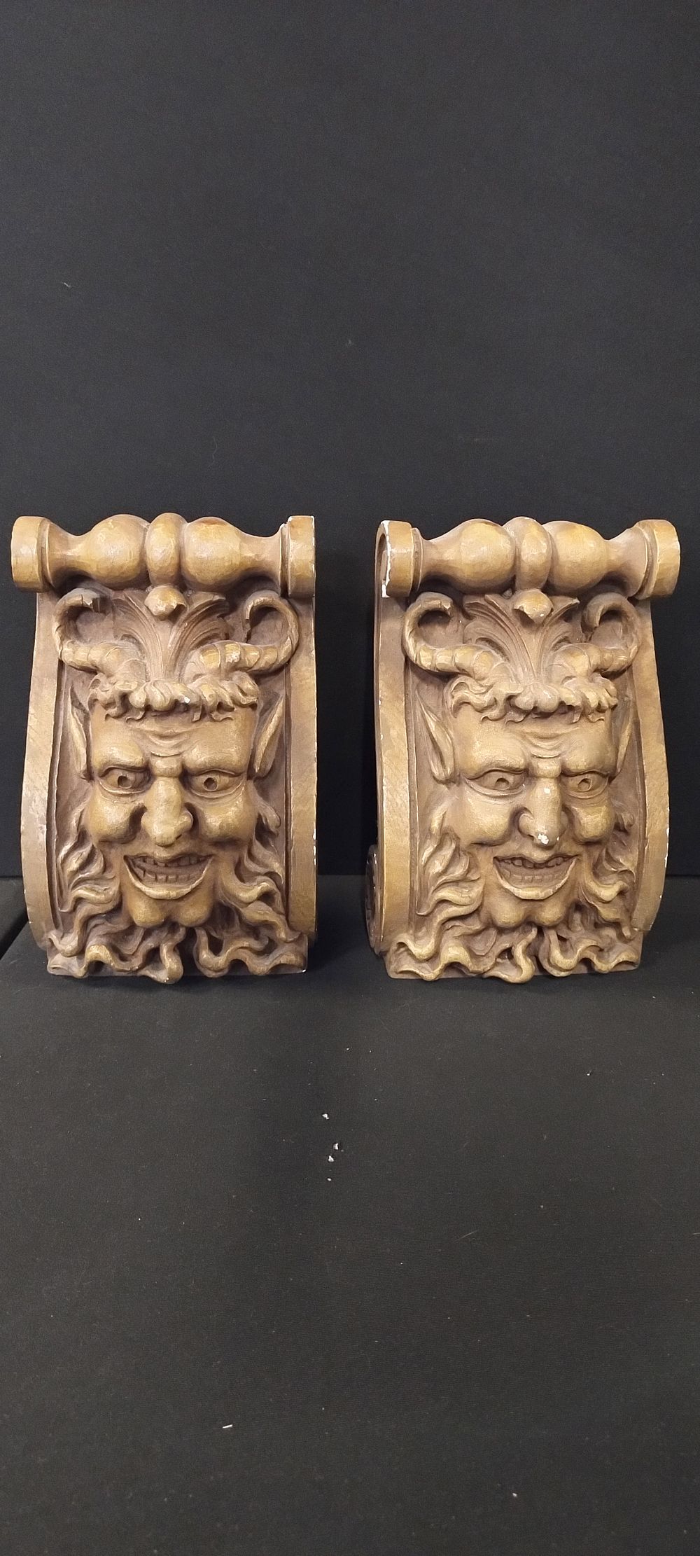 Lot 482: 2 x Wall Plaque Horned Pan Style Wall...