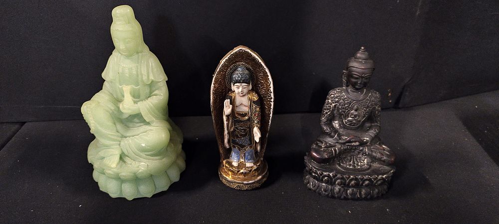 Lot 484: Three figurines one cloisonne, One composite bhudda and...